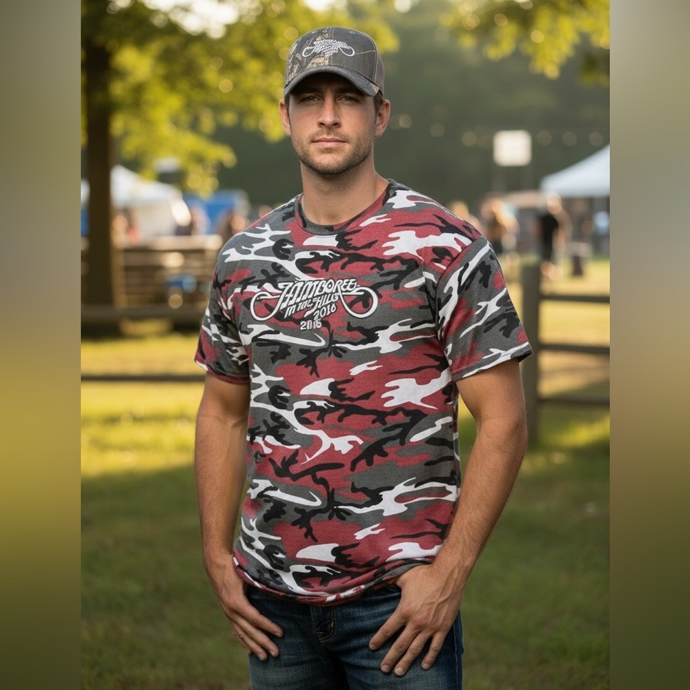 ⭐️ 2016 Jamboree in the Hills Vintage Red Camouflage Country Concert Tee LARGE - Picture 1 of 16